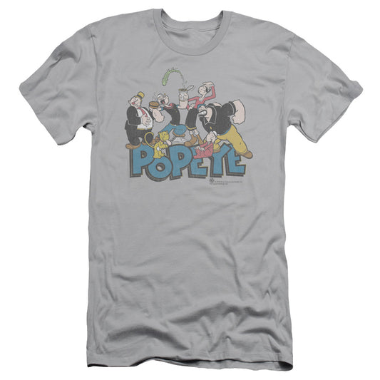 Popeye The Gang Slim Fit Mens T Shirt Silver