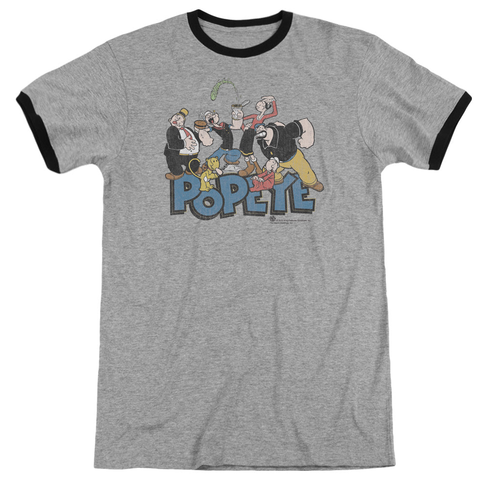 Popeye The Gang Heather Ringer Mens T Shirt Heather Black