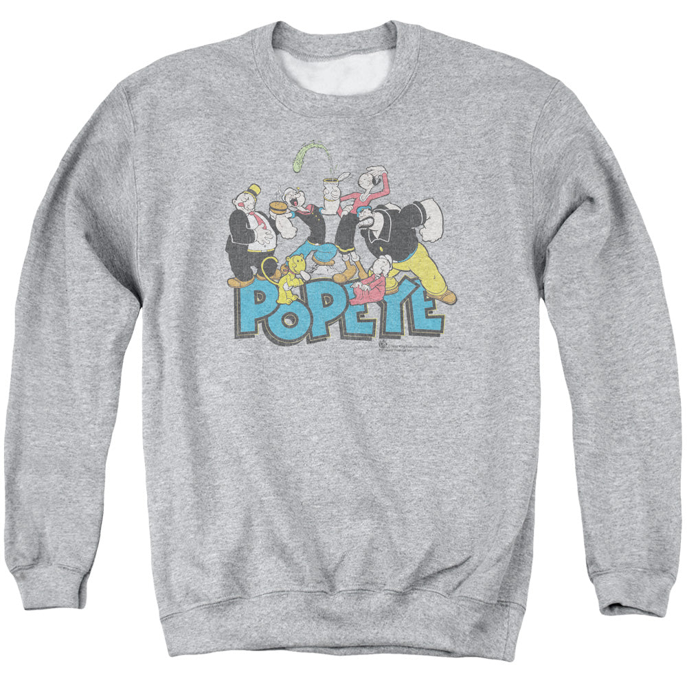 Popeye The Gang Mens Crewneck Sweatshirt Athletic Heather