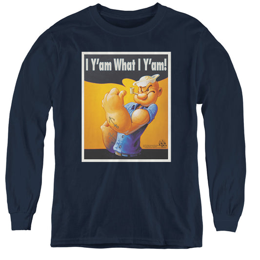 Popeye I Can Do It Long Sleeve Kids Youth T Shirt Navy