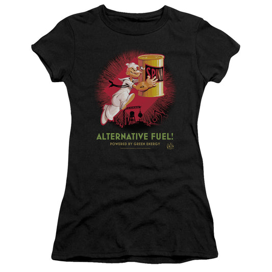 Popeye Alternative Fuel Junior Sheer Cap Sleeve Womens T Shirt Black