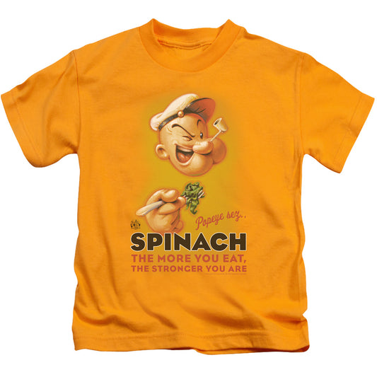 Popeye Spinach Retro Juvenile Kids Youth T Shirt Gold