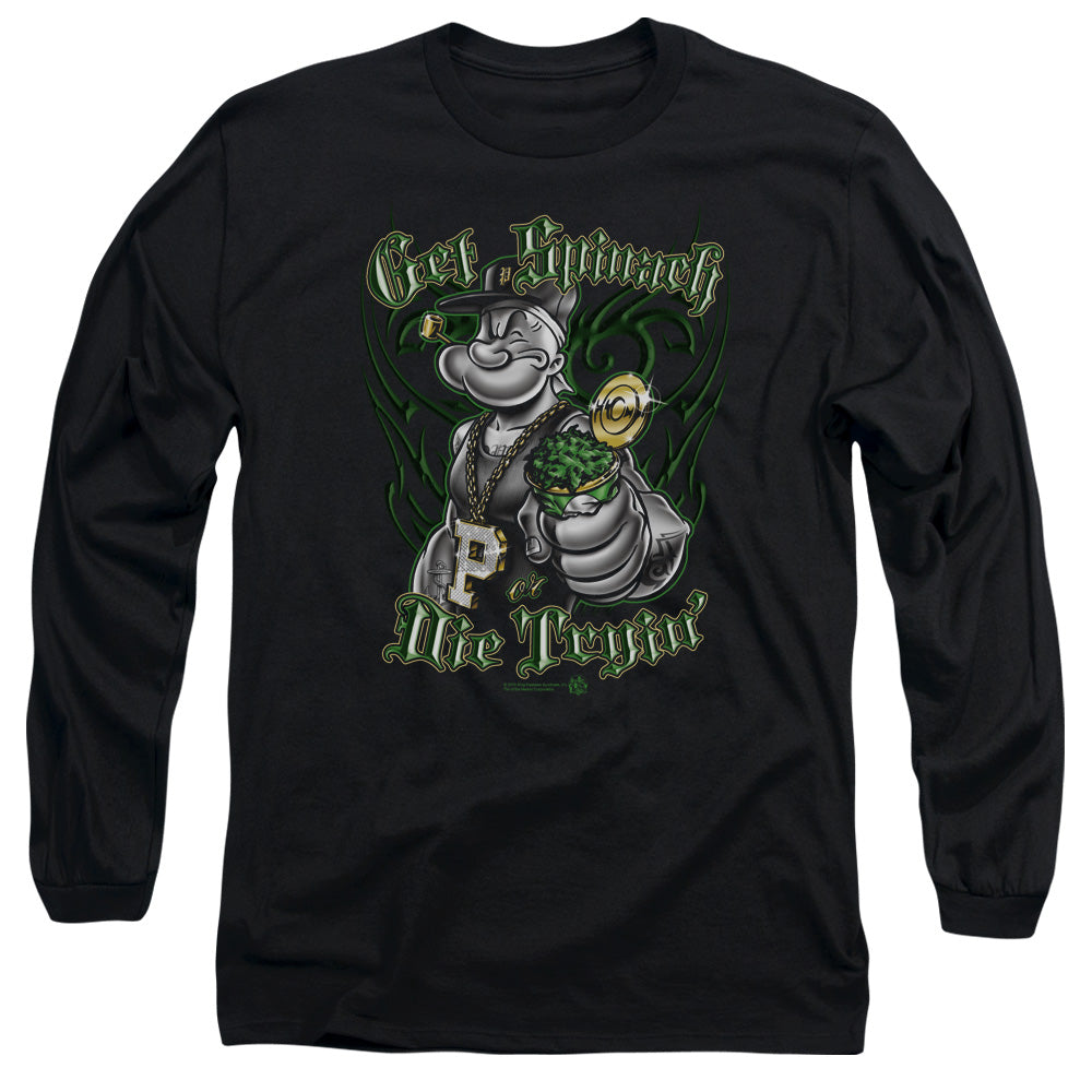 Popeye Get Spinach Mens Long Sleeve Shirt Black