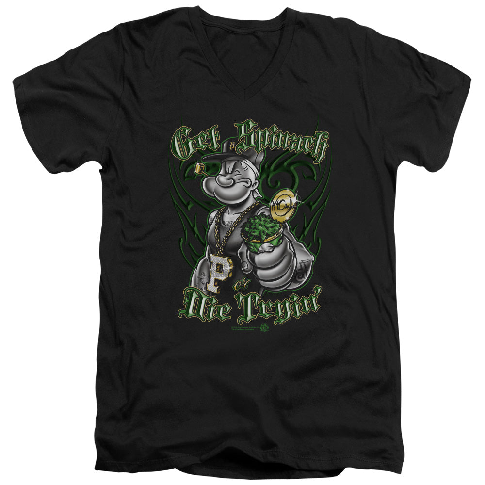 Popeye Get Spinach S S Adult V Neck Black