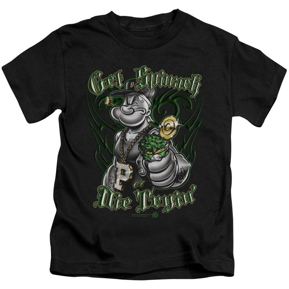 Popeye Get Spinach Juvenile Kids Youth T Shirt Black