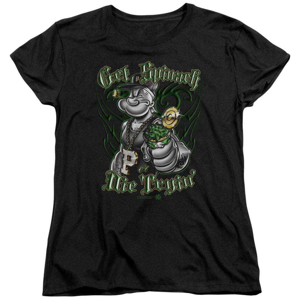 Popeye Get Spinach Womens T Shirt Black