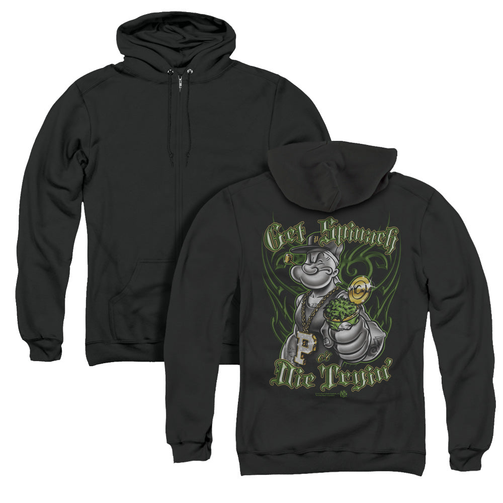 Popeye Get Spinach Back Print Zipper Mens Hoodie Black