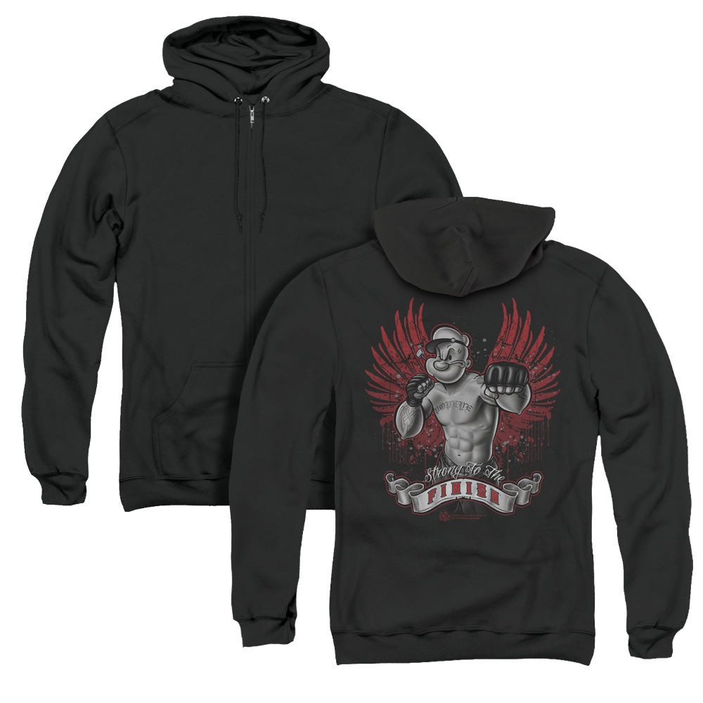 Popeye Undefeated Back Print Zipper Mens Hoodie Black