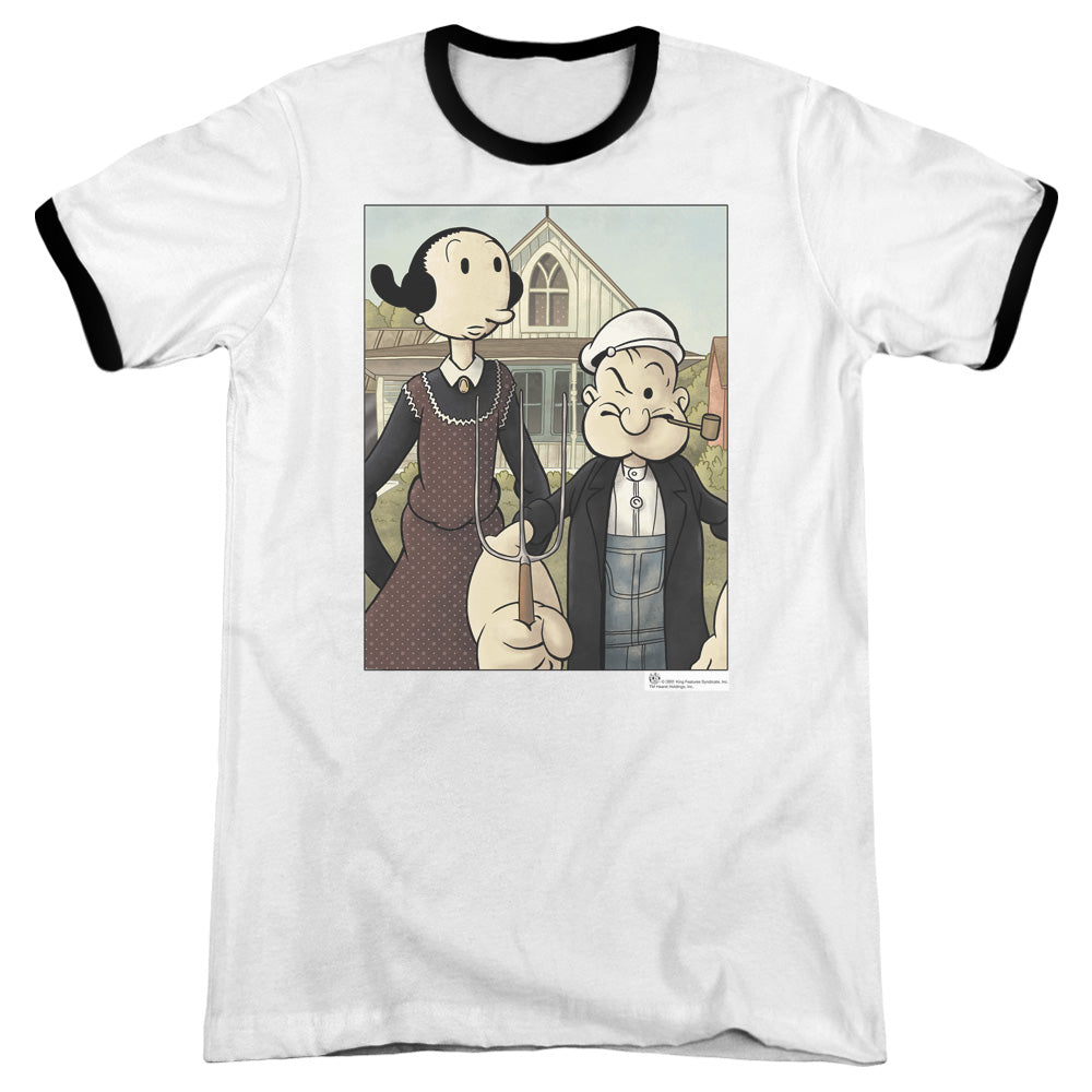 Popeye Popeye Gothic Heather Ringer Mens T Shirt White Black