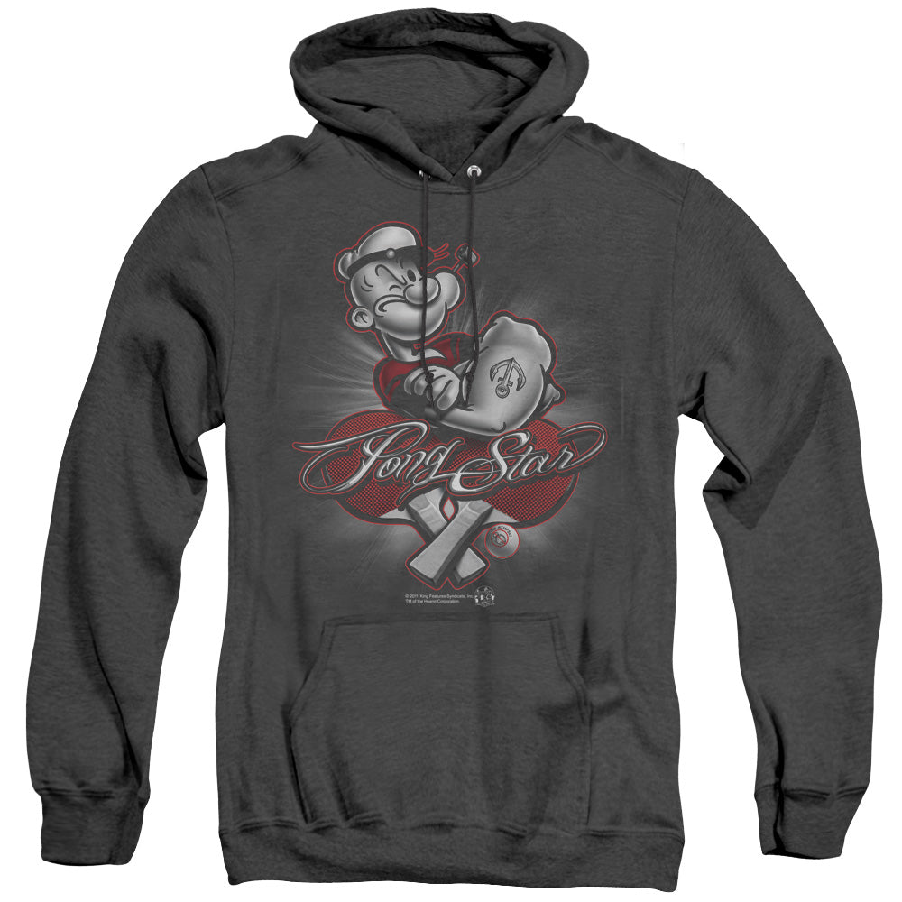 Popeye Pong Star Heather Mens Hoodie Black