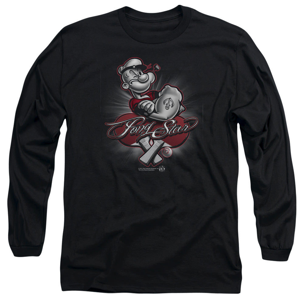 Popeye Pong Star Mens Long Sleeve Shirt Black