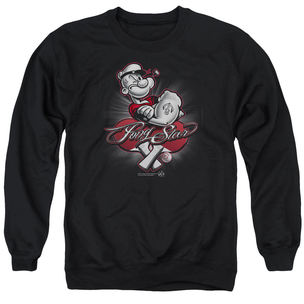 Popeye Pong Star Mens Crewneck Sweatshirt Black