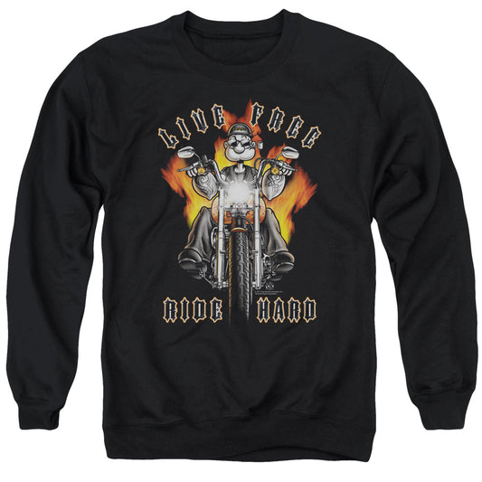 Popeye Ride Hard Mens Crewneck Sweatshirt Black