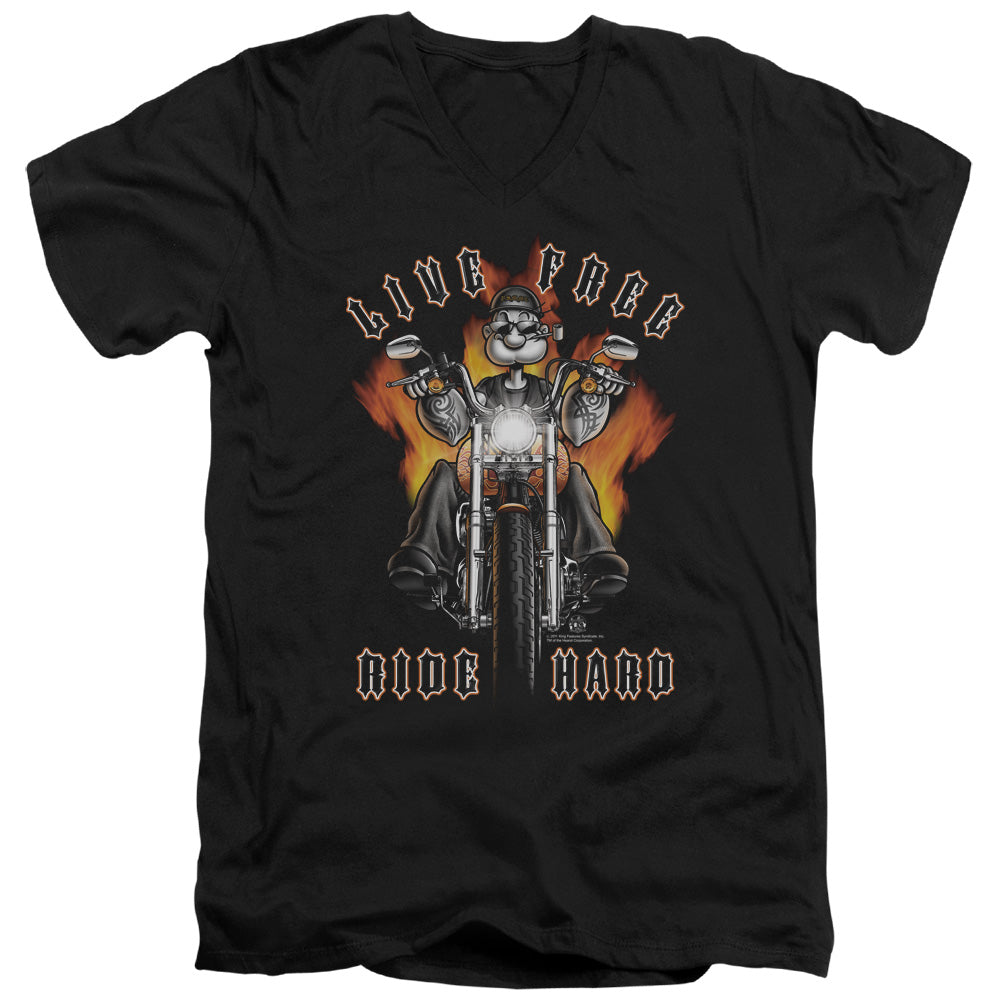 Popeye Ride Hard S S Adult V Neck Black