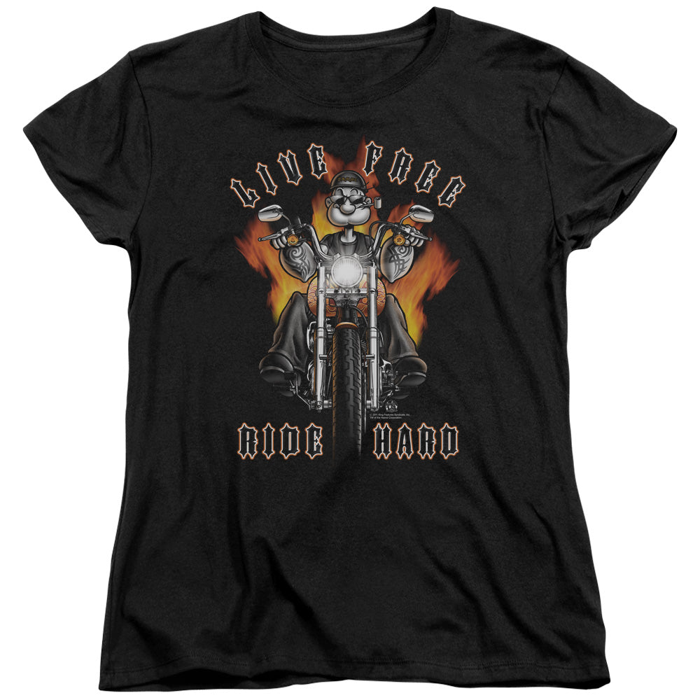 Popeye Ride Hard Womens T Shirt Black