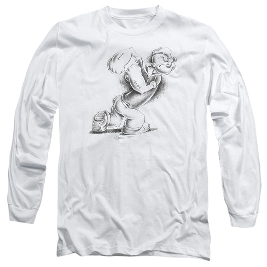 Popeye Here Comes Trouble Mens Long Sleeve Shirt White