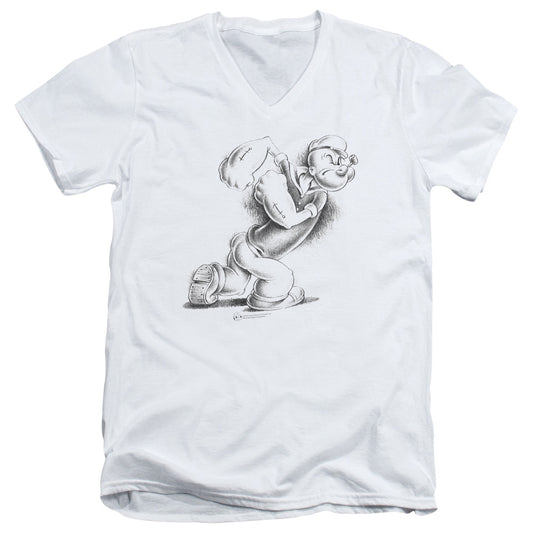 Popeye Here Comes Trouble S S Adult V Neck White