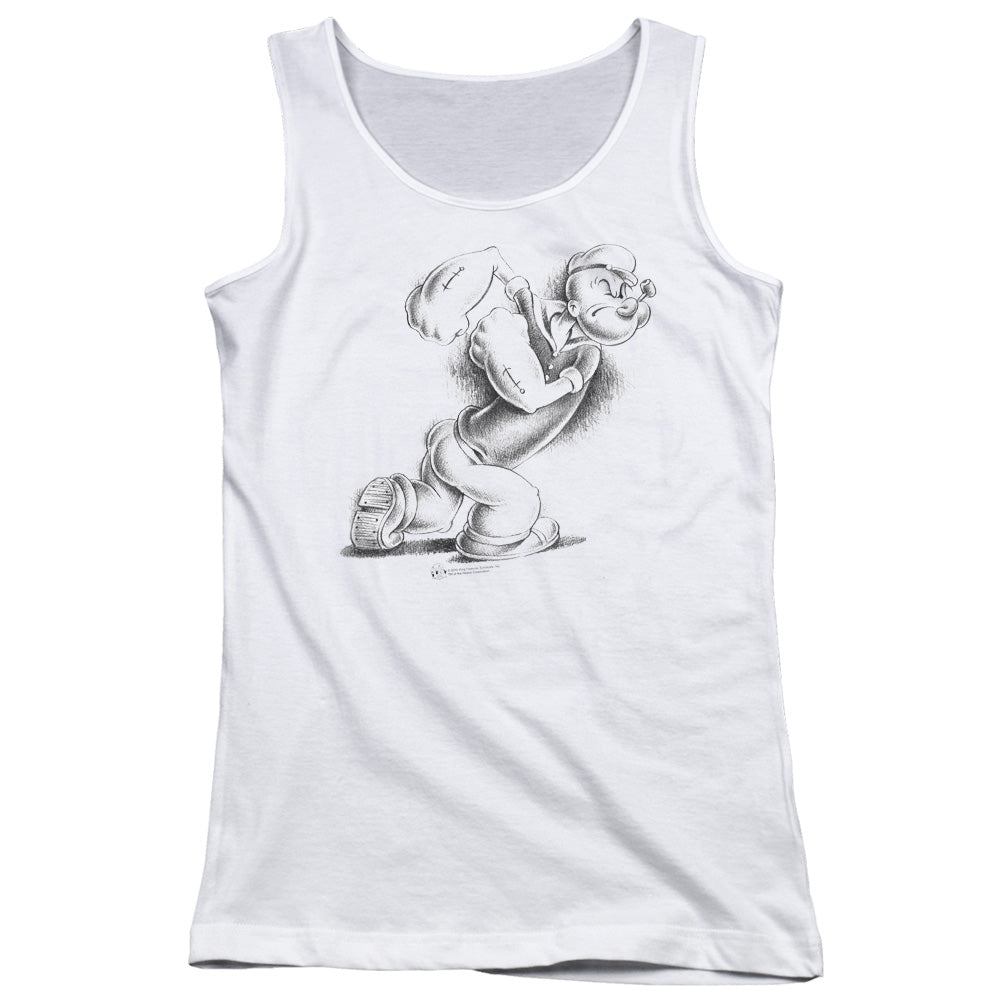 Popeye Here Comes Trouble Womens Tank Top Shirt White