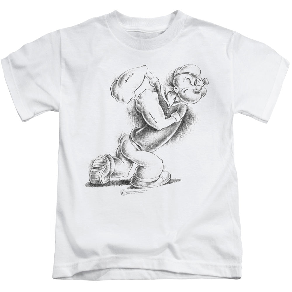 Popeye Here Comes Trouble Juvenile Kids Youth T Shirt White