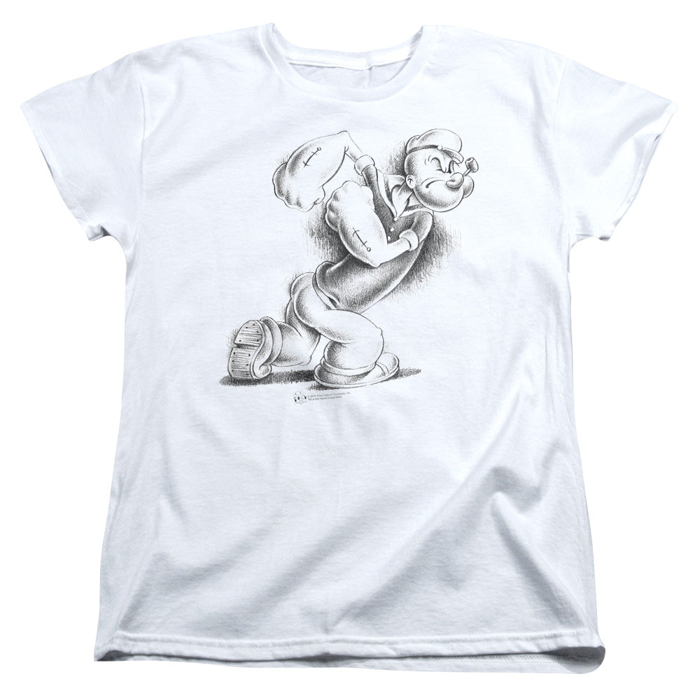 Popeye Here Comes Trouble Womens T Shirt White