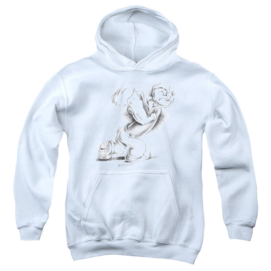 Popeye Here Comes Trouble Kids Youth Hoodie White