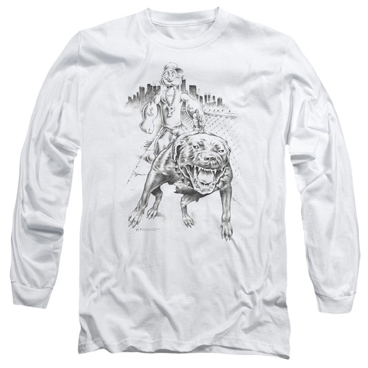 Popeye Walking The Dog Mens Long Sleeve Shirt White