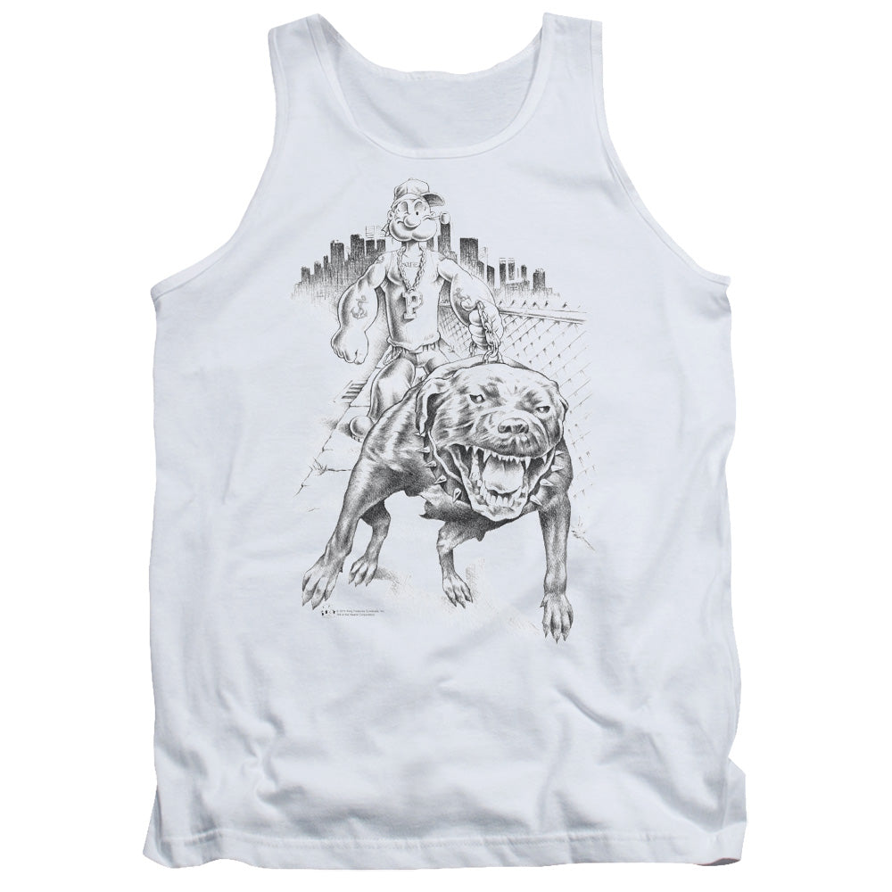 Popeye Walking The Dog Mens Tank Top Shirt White