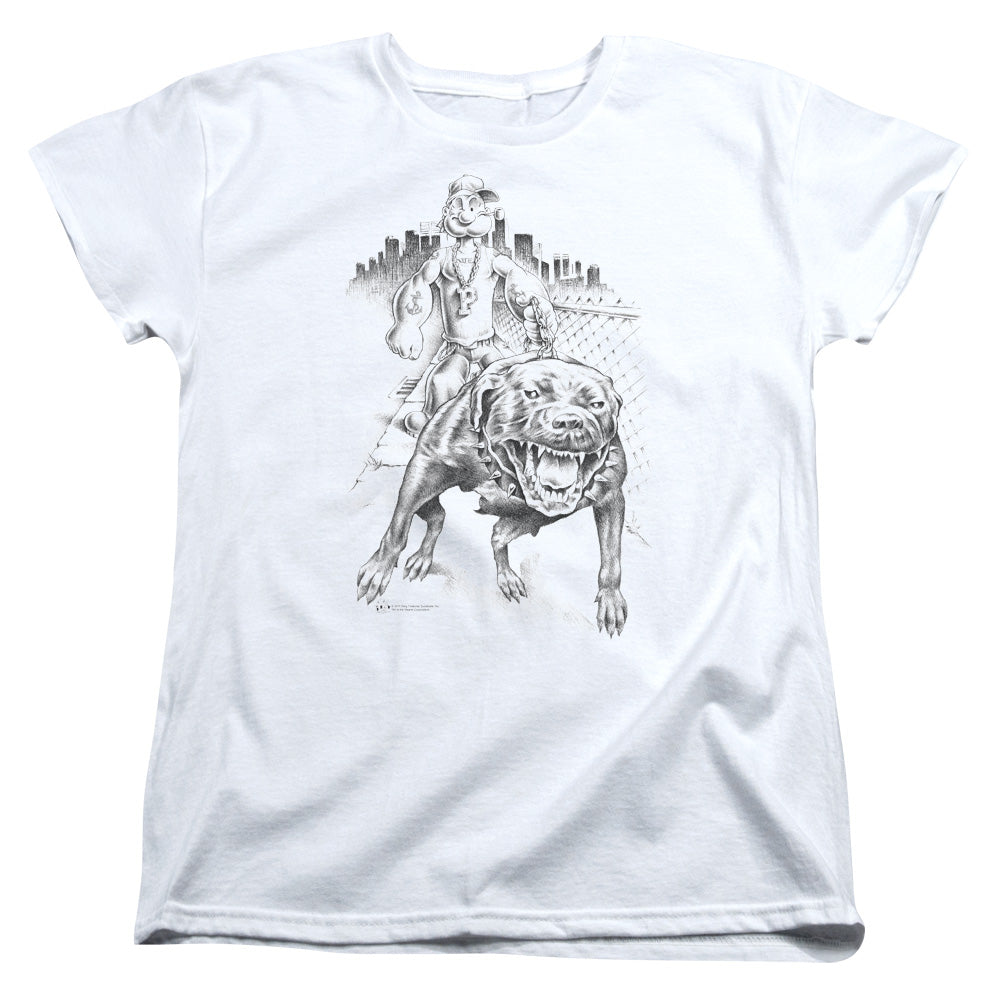 Popeye Walking The Dog Womens T Shirt White