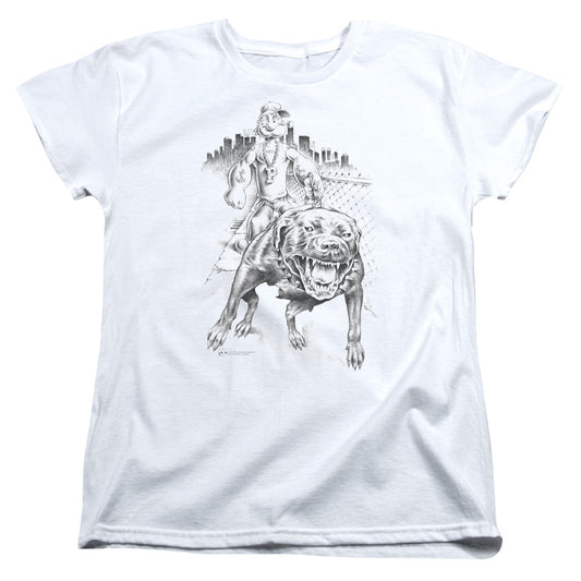 Popeye Walking The Dog Womens T Shirt White