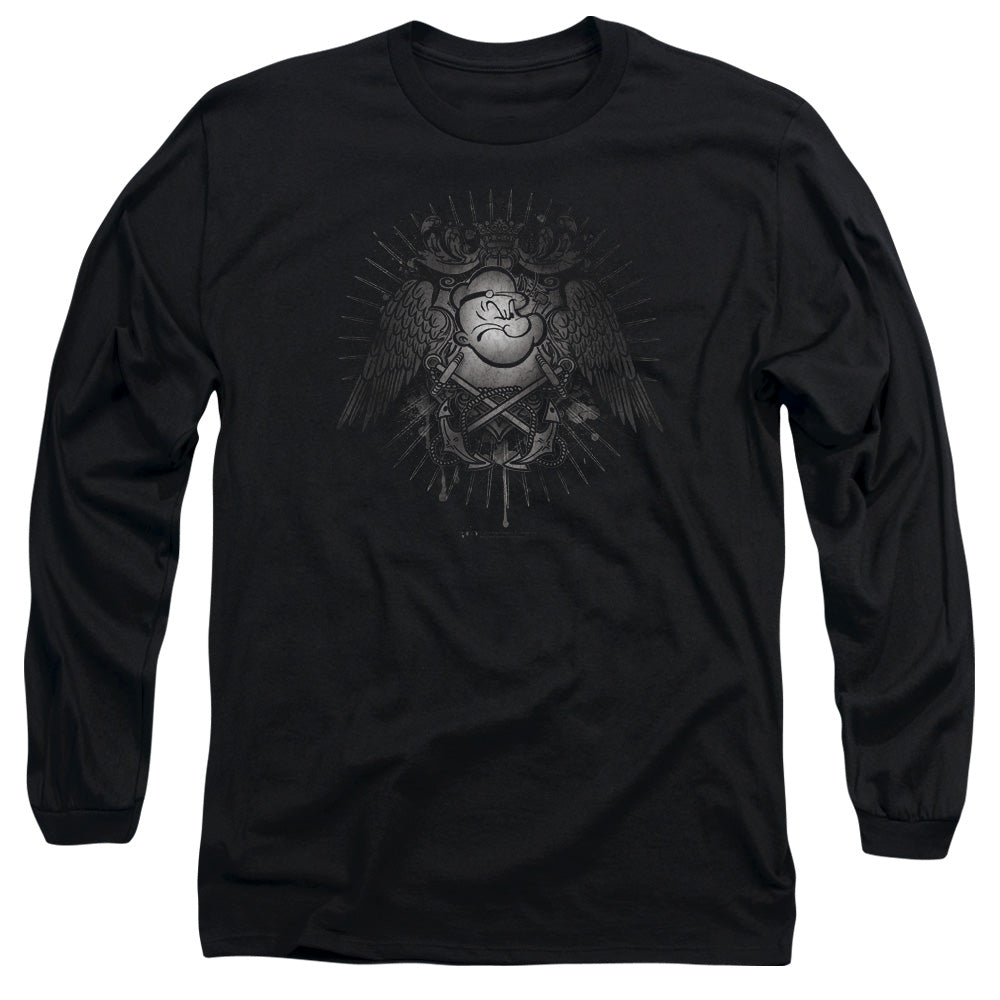 Popeye Sailor Heraldry Mens Long Sleeve Shirt Black