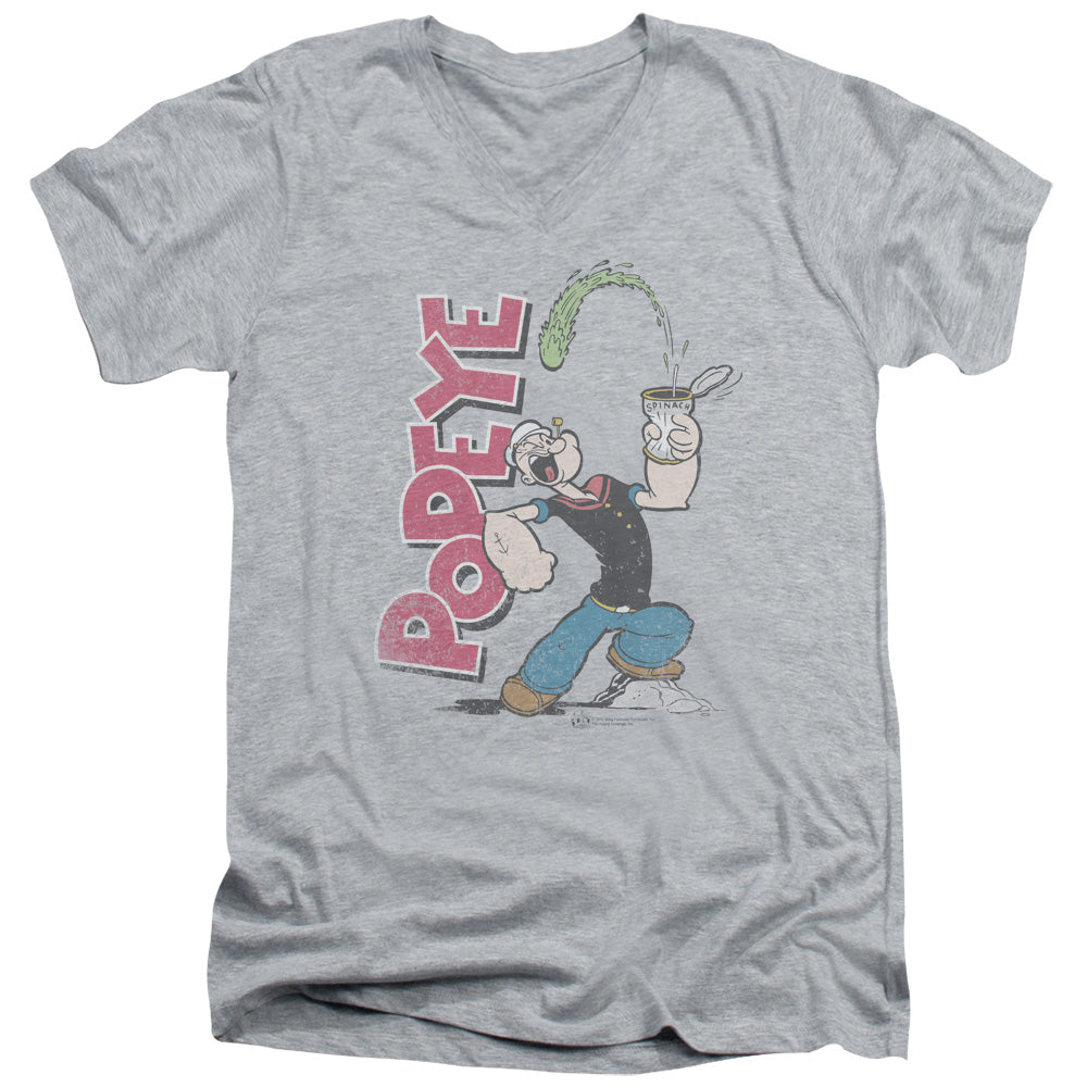 Popeye Spinach Power S S Adult V Neck Athletic Heather