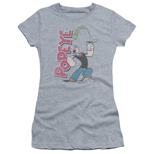 Popeye Spinach Power Junior Sheer Cap Sleeve Womens T Shirt Athletic Heather