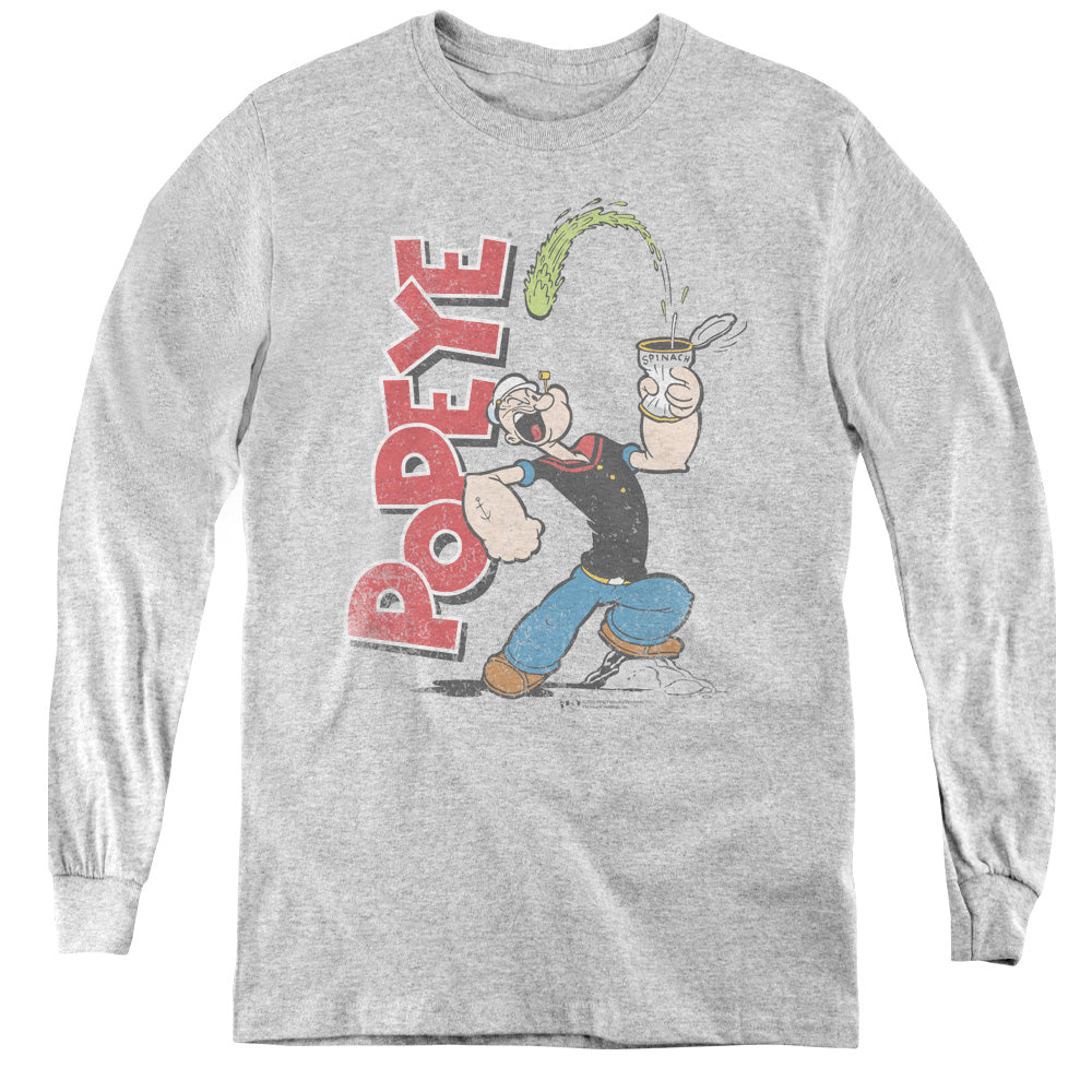 Popeye Spinach Power Long Sleeve Kids Youth T Shirt Athletic Heather