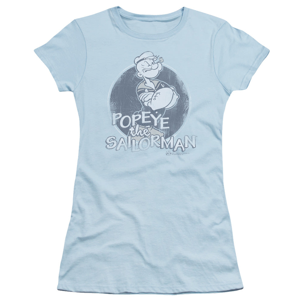 Popeye Original Sailorman Junior Sheer Cap Sleeve Womens T Shirt Light Blue