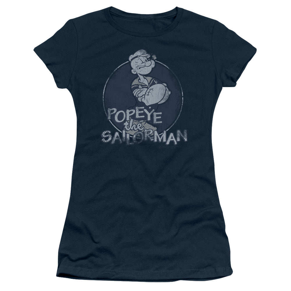 Popeye Original Sailorman Junior Sheer Cap Sleeve Womens T Shirt Navy