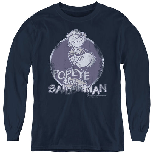 Popeye Original Sailorman Long Sleeve Kids Youth T Shirt Navy