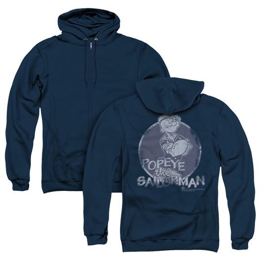 Popeye Original Sailorman Back Print Zipper Mens Hoodie Navy