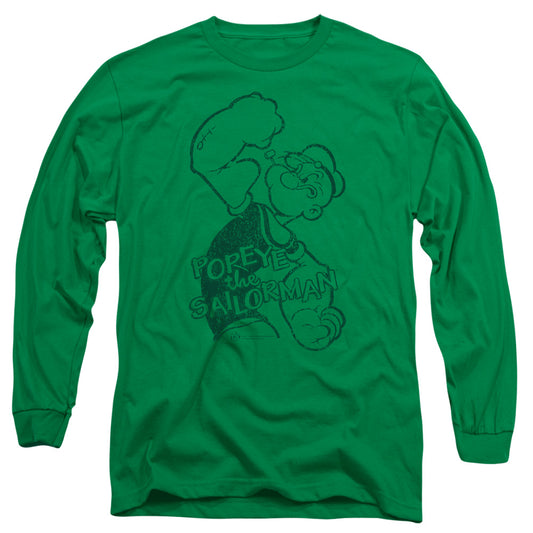 Popeye Spinach Strong Mens Long Sleeve Shirt Kelly Green