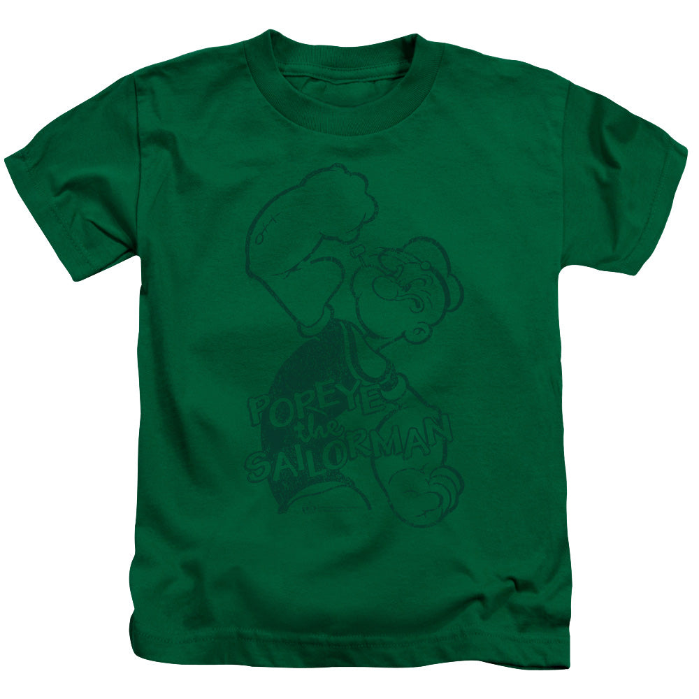 Popeye Spinach Strong Juvenile Kids Youth T Shirt Kelly Green