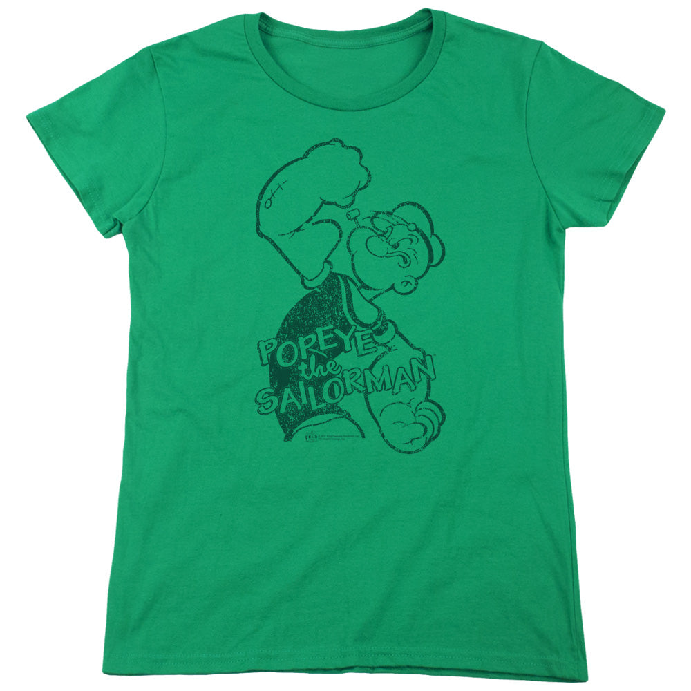 Popeye Spinach Strong Womens T Shirt Kelly Green