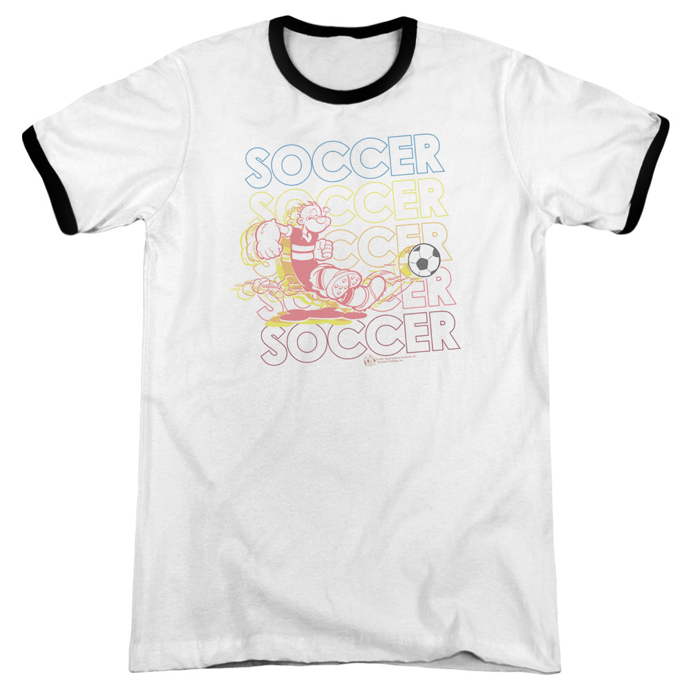 Popeye Soccer Heather Ringer Mens T Shirt White Black