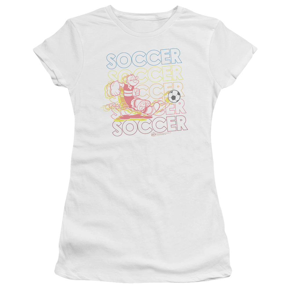 Popeye Soccer Junior Sheer Cap Sleeve Womens T Shirt White