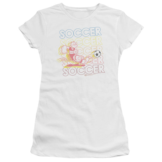 Popeye Soccer Junior Sheer Cap Sleeve Womens T Shirt White