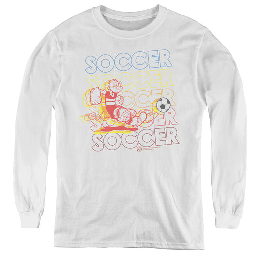 Popeye Soccer Long Sleeve Kids Youth T Shirt White