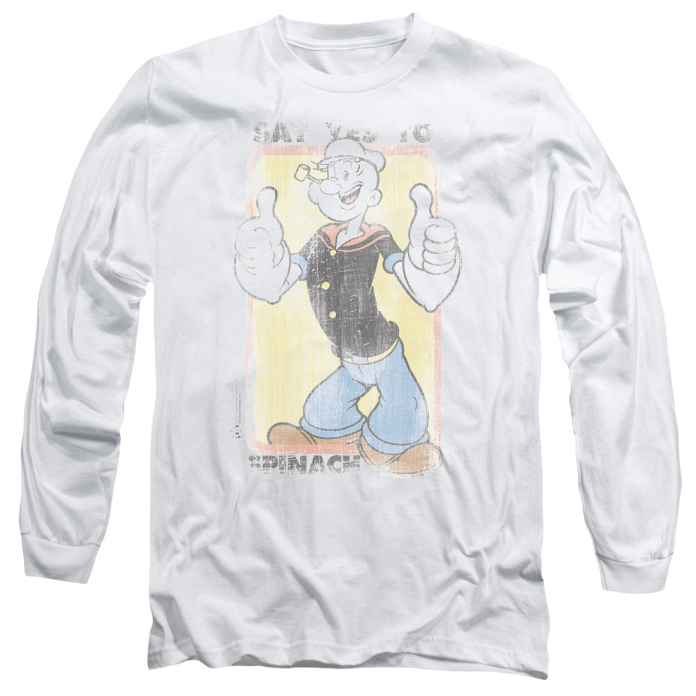 Popeye Say Yes To Spinach Mens Long Sleeve Shirt White