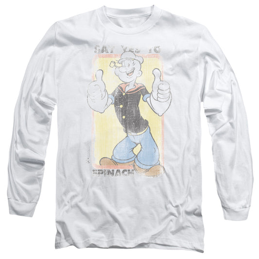 Popeye Say Yes To Spinach Mens Long Sleeve Shirt White