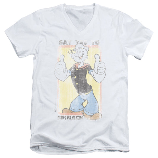 Popeye Say Yes To Spinach S S Adult V Neck White