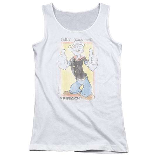 Popeye Say Yes To Spinach Womens Tank Top Shirt White