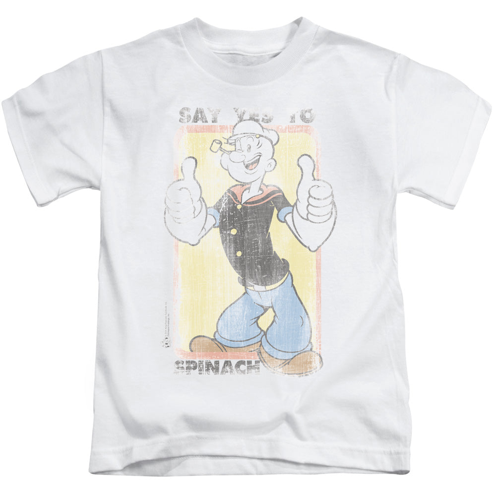 Popeye Say Yes To Spinach Juvenile Kids Youth T Shirt White