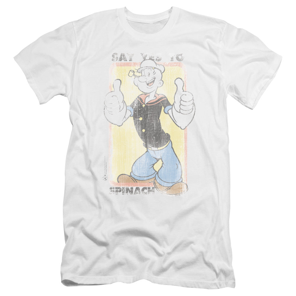 Popeye Say Yes To Spinach Premium Bella Canvas Slim Fit Mens T Shirt White